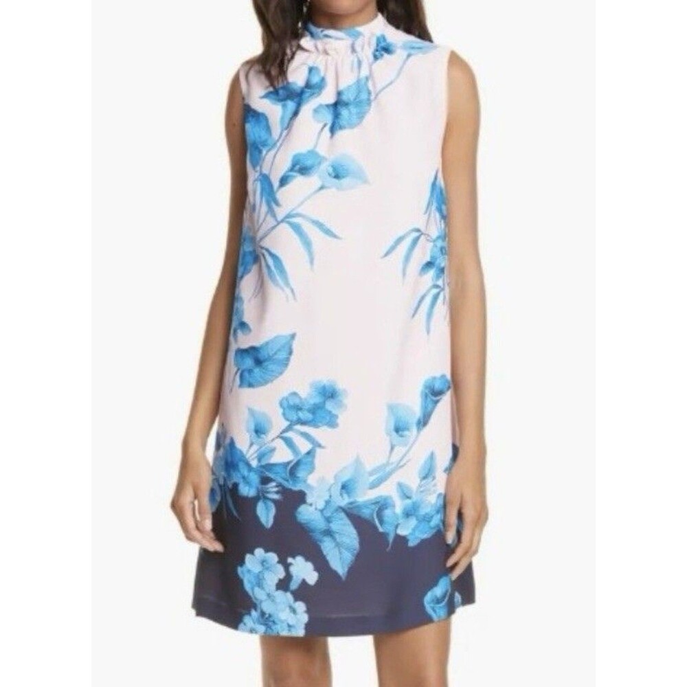 $295 TED BAKER London Juniaa Fantasia Ruffle Neck Tunic Dress US  4 / 6 Floral